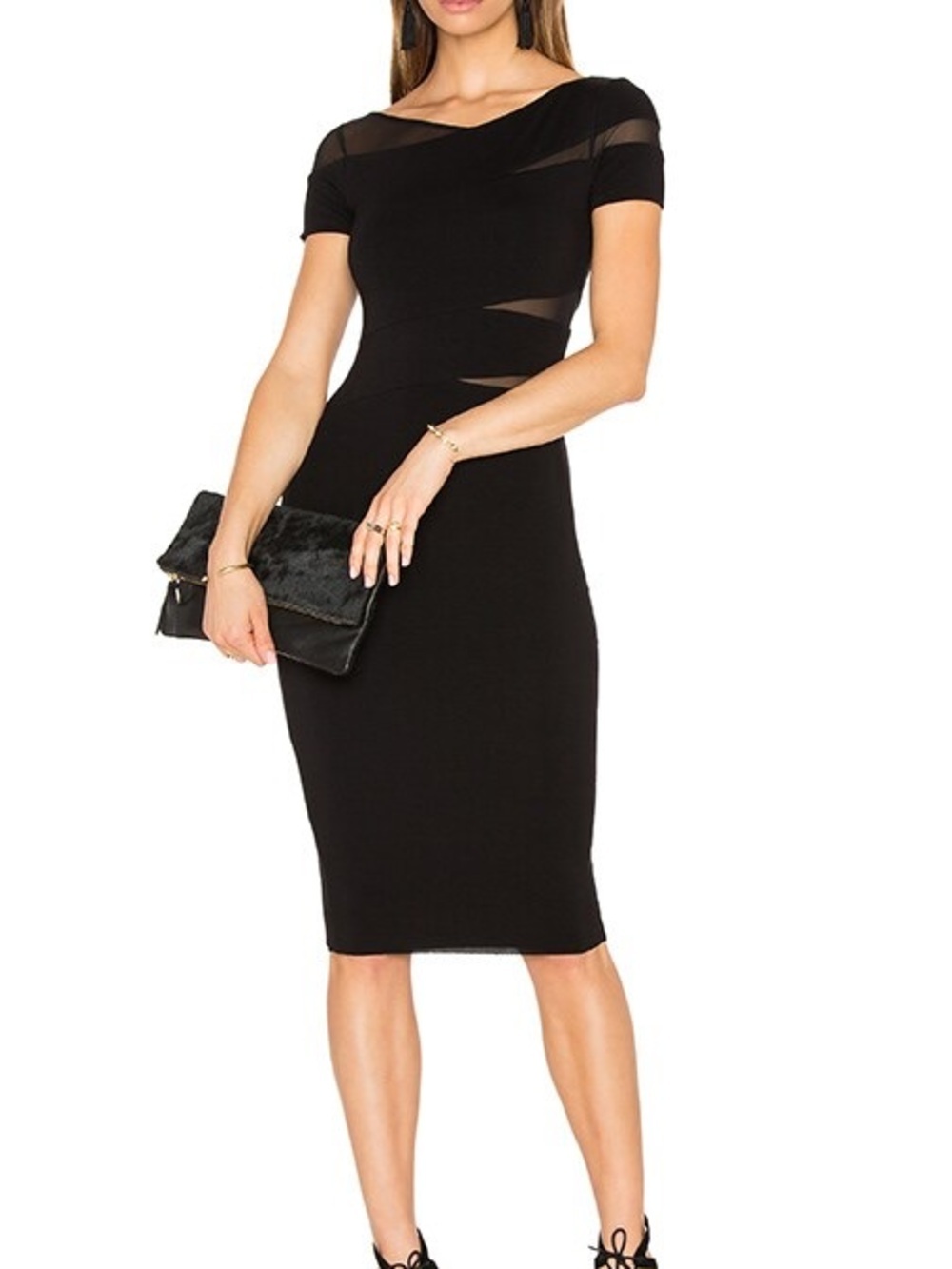 Bailey 44 Black Sheer-Panel Midi Dress